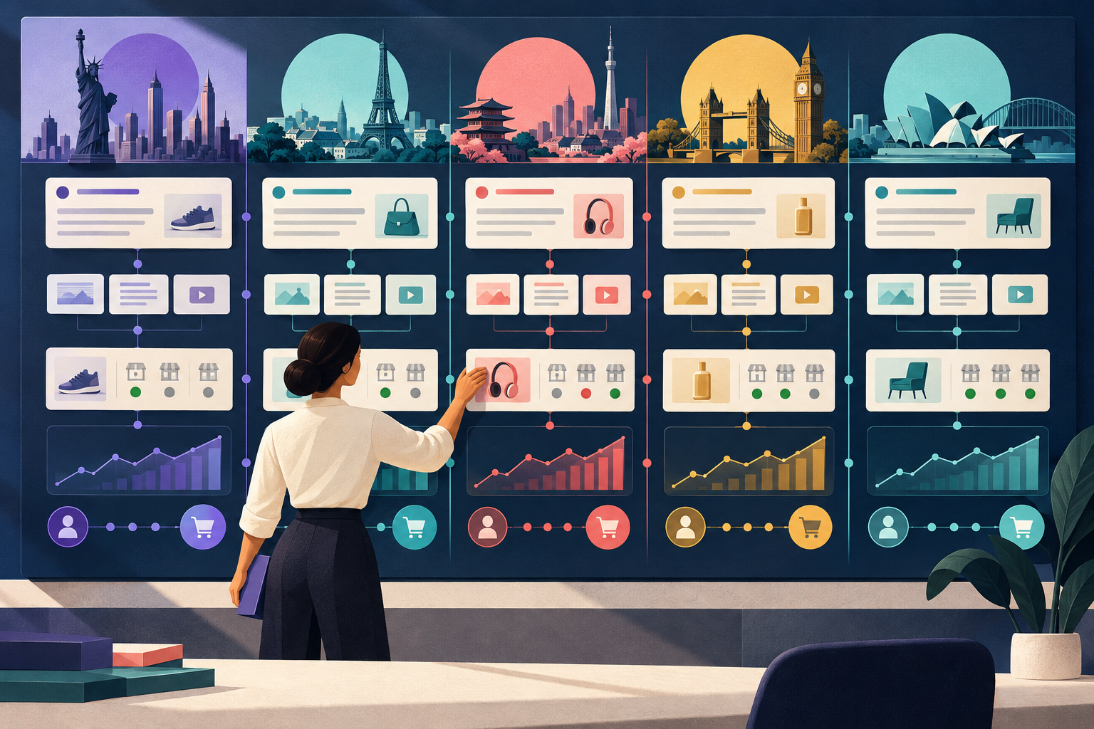 AI-search measurement board separating country cohorts, citations and customer actions